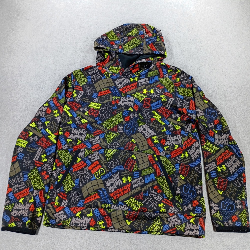 Under Armour Youth Hoodie Graffiti Print Black Multi Size YLG Loose Fit
